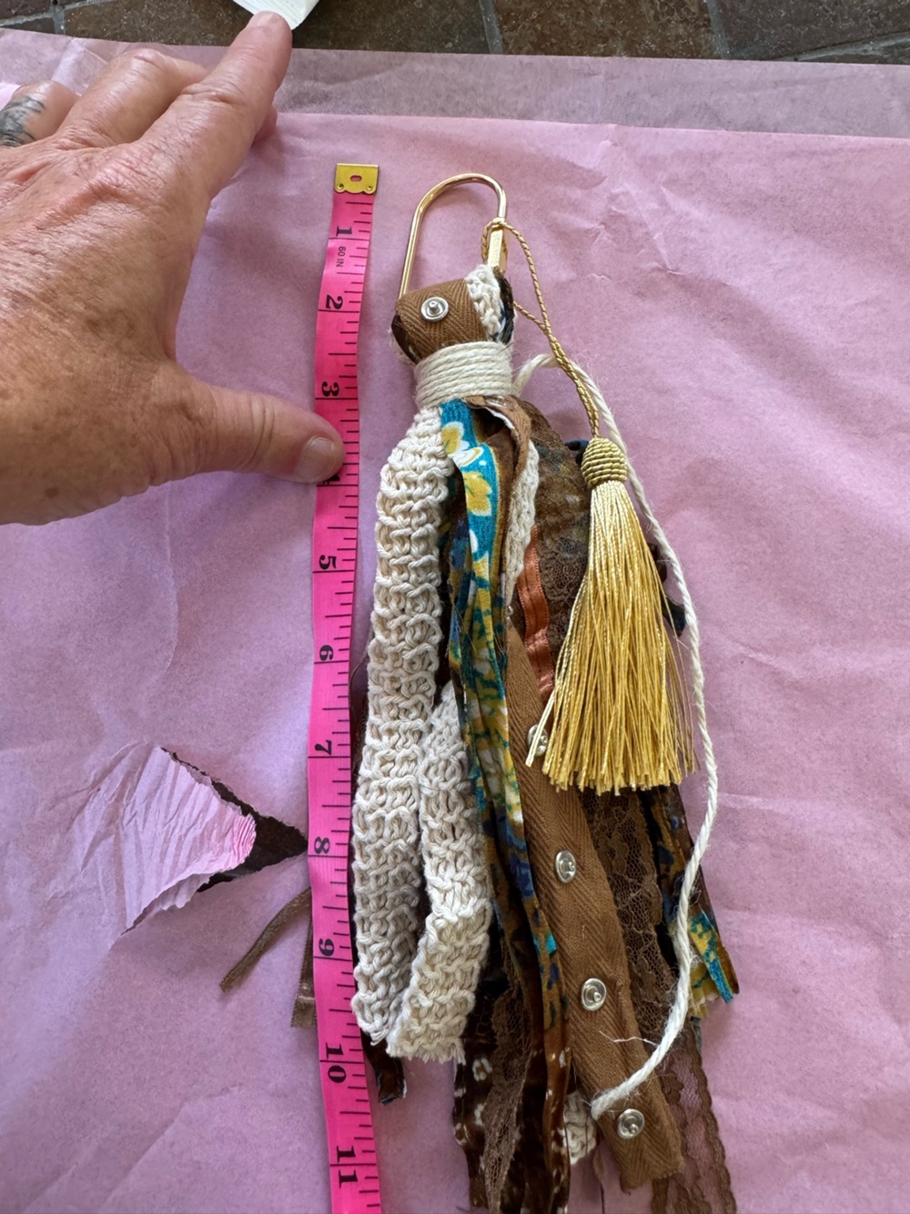 Boho Tassel Keychain Charm in Cream, Gold, Brown & Teal
